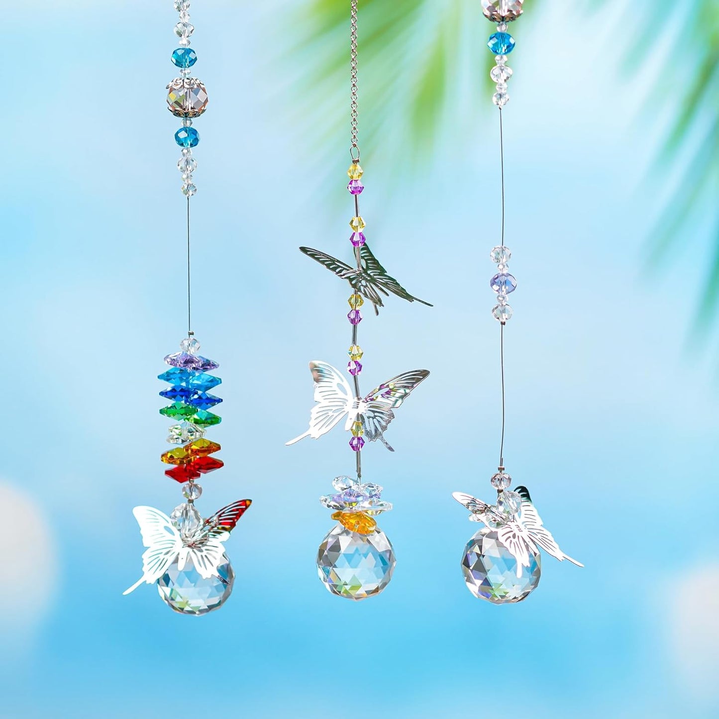 H&D HYALINE & DORA Crystal Suncatcher Window Hanging Ornament Crystals Ball Prism Rainbow Maker Butterfly Decor Pendant Set for Home Garden