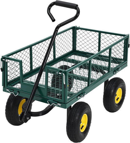 550 Lbs Steel Garden Cart. Heavy Duty Metal Garden Wagon with 10" Wheels, Pullable Metal Garden