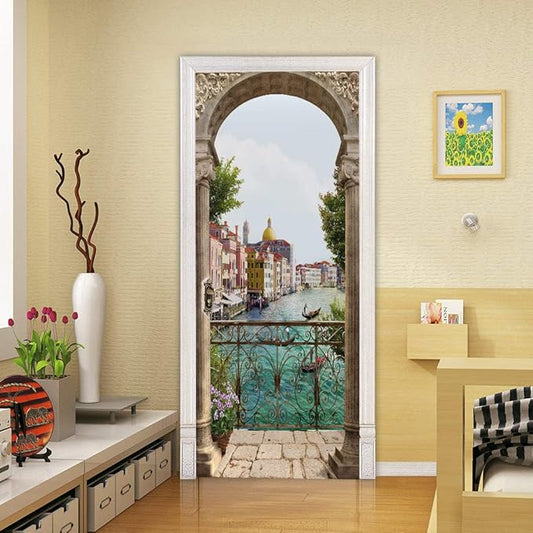 3D Door Stickers Murals - Landscape - Peel and Stick - Waterproof & Washable - Matt Finish - Modern Style - White - 35.4" x 78.7" - 2 Pieces