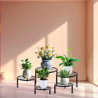 5 Packs Metal Plant Stand Indoor, Outdoor Black Plant Stand for Multiple Plant, Rustproof Iron Round Heavy Duty Flower Pot Stand, Plant Shelf for Planter Garden Home