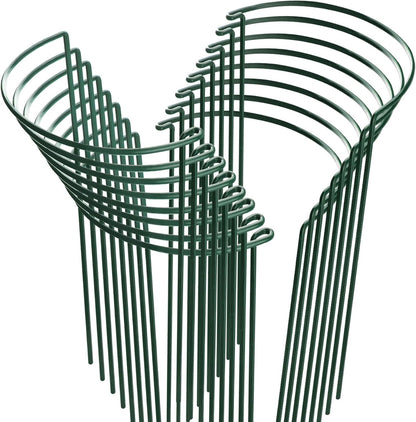 HiGift 16 Pack Plant Support Stakes, Half Round Metal Garden Plant Stake Indoor Peony Cages and Supports, Green Plant Support Ring Border for Tomato,Hydrangea,Flower Outdoor (10" Wide x 15.8" High)