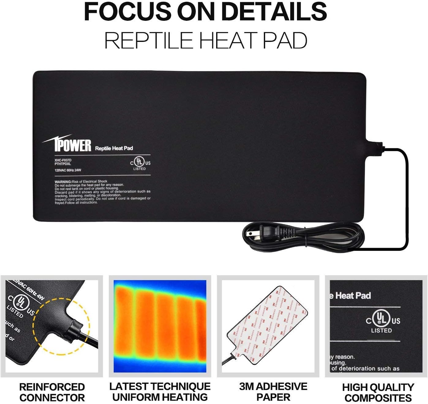 iPower 8X18 Inch Reptile Heat Pad Under Tank Heater Terrarium Warmer Heating Mat for Turtles Lizards Frogs and Other Small Animals