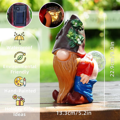 Solar Garden Statues Lights, 8.5" Cute Outdoor Gnome Figurine with Auto On/Off for Yard Patio Decor, Gifts for Women, Grandma, Mom, Housewarming (Farting Gnome Statue)