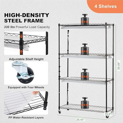 VEVOR Plant Stand with Grow Light, 4 Tiers Plant Shelf with 3000K 180W LED Full Spectrum Light for Indoor Plants, Grow Light Shelf with Timer for Seed Starting 35.4" L x 13.8" W x 59.1" H