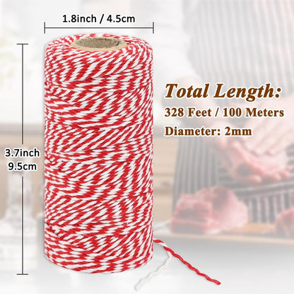 Tenn Well Butchers Twine, 328 Feet 2mm Food Safe Cooking Twine, Red and White Kitchen String for Roasting, Baking, Trussing Turkey, Tying Meat and More