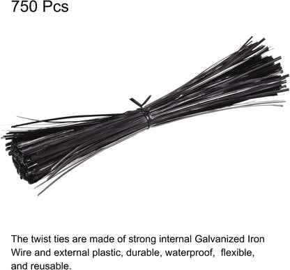 MECCANIXITY Foil Twist Ties 12" 30cm Metallic Plastic Closure Tie for Tying Gift Bags Arts Crafts Ties Manage Cords Black Pack of 750