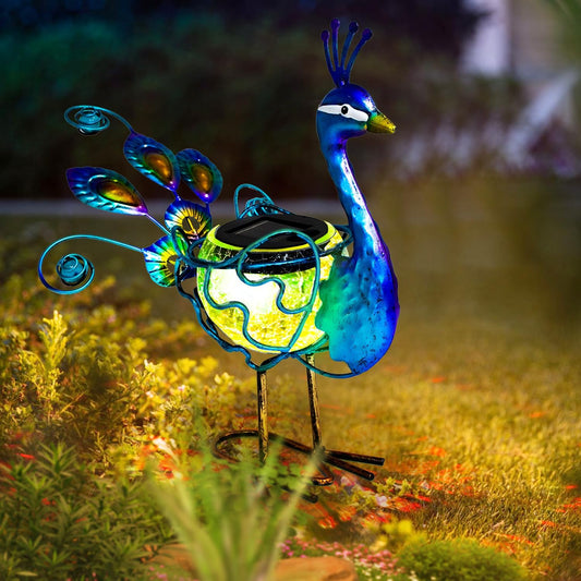 HONGLAND Solar Peacock Statue Light, Solar Animal LED Lights Outdoor, Solar Power Figurine