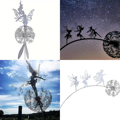 Flower Fairy Dancing with Dandelion, Art Sculpture Fairies for Fairy Garden, Angel Metal Ornaments Gardens Art Sculpture, Outdoor Decorations for The Courtyard, Christmas and Halloween Lawn (F)