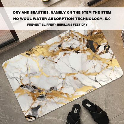 Bath Mat-Bathroom Rug，Abstract Marble Gold-Absorbent Non Slip Quick Dry Stain Resistant Easy to Clean Care Shower Rug for Bathtub Shower Room 17×27.5Inch (43 * 70cm)