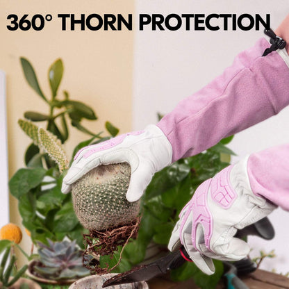 Vgo... 1-Pair Premium Geniune Goat Leather Extra-long Cuff Thornproof, Anti-abrasion, Anti-Impact Gardening Gloves (Size L, White, GA9659)