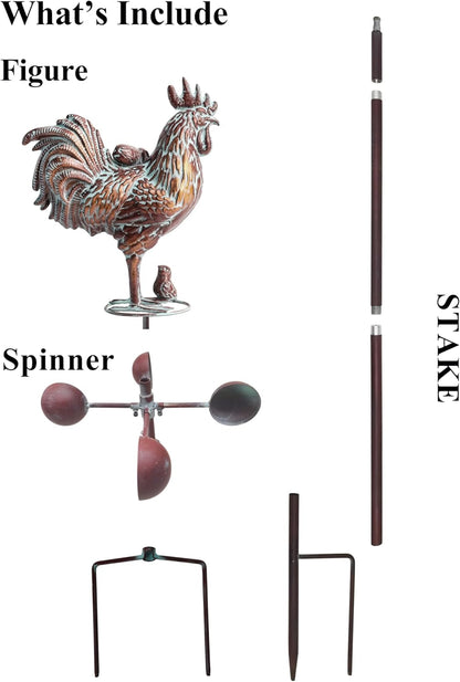 Metal Rooster with Chicks Garden Spinner,79" Large Metal Kinetic Wind Spinner for Outdoor Garden Yard Decor,Antique Copper Chicken Rooster Sculpture Statue Yard Art Wind Spinner for Patio Lawn