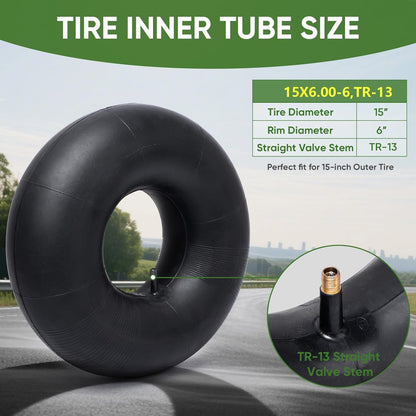 TICONN 15x6.00-6nhs Lawn Mower Tires Inner Tube, 2 Pack Inner Tire Tube for Wheelbarrow Tires, Replacement Tube with TR-13 Straight Valve Stem for lawn mower tires 15x6.00-6, Wheelbarrows, Wagons