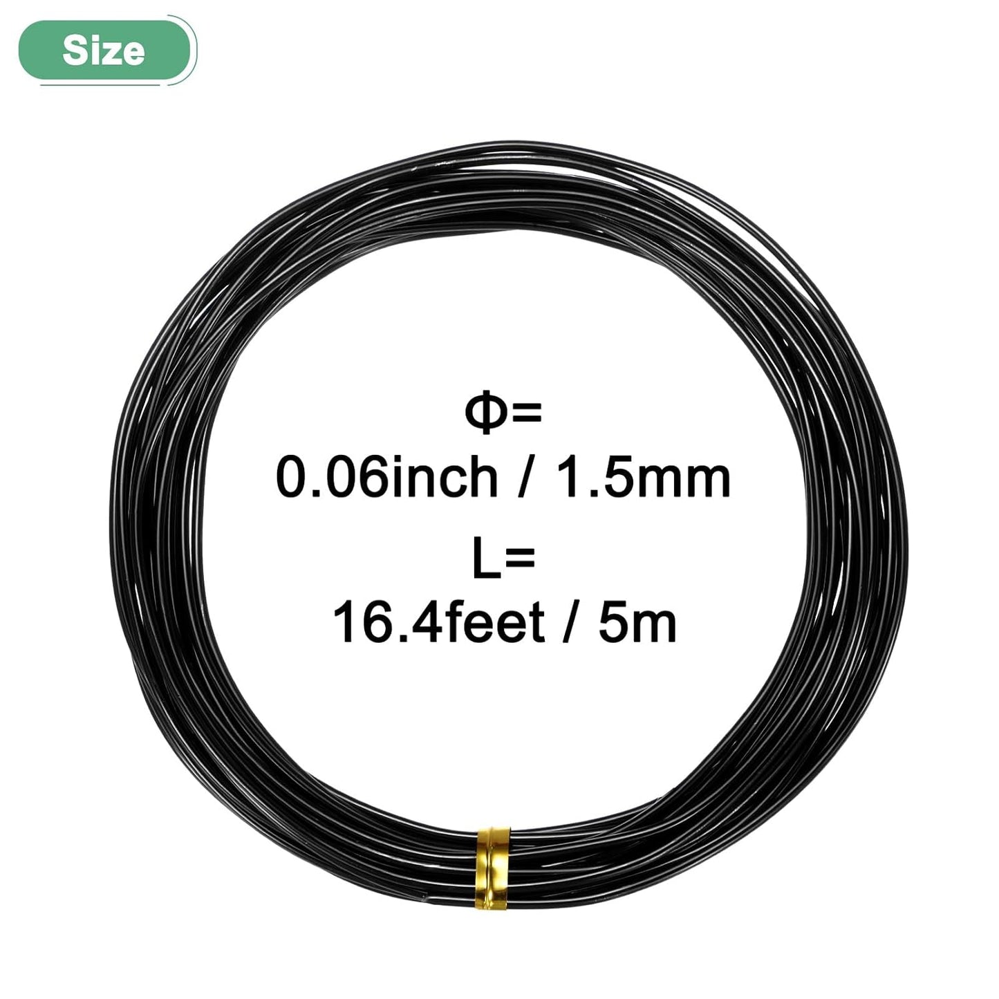 1.5mm Bonsai Training Wire, 16.4 Feet Total Anodized Aluminum Bonsai Wires for Bonsai Tree Shaping/Branches Fixing/Trunk Holding/DIY Crafting [Black]