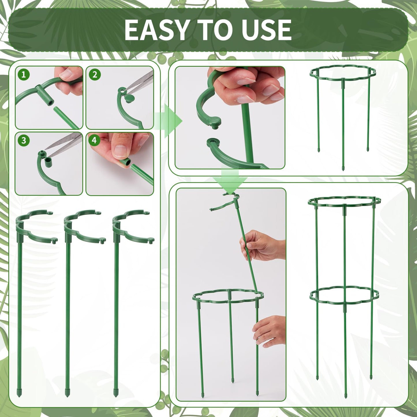 Moiggonoy 12 Pack Plant Support Stakes Sets - Versatile Plant Cages, Stackable Garden Flower