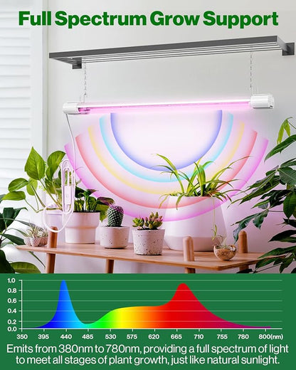 Sunco 8 Pack 2ft Grow Light LED, 20W, Full Spectrum, for Seed Starting, Seedling, Indoor Plants, Plug in Suspended Fixture, Link Up to 8, Inline Switch, ETL.