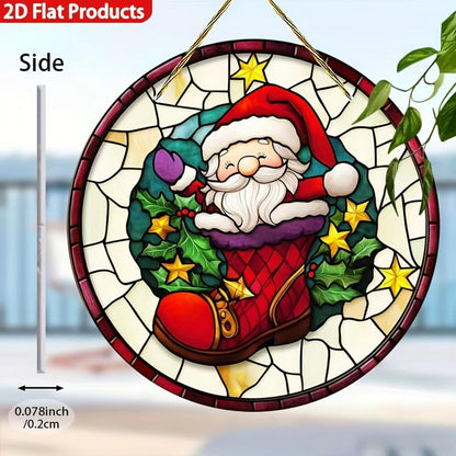 7.87inch Christmas Sun Catcher for Window Hanging Santa Claus Acrylic Garden Holiday Suncatcher Decor Colorfu for Wall Home, Garden, Housewarming Women Neighbor Winter Xmas Decor Gifts