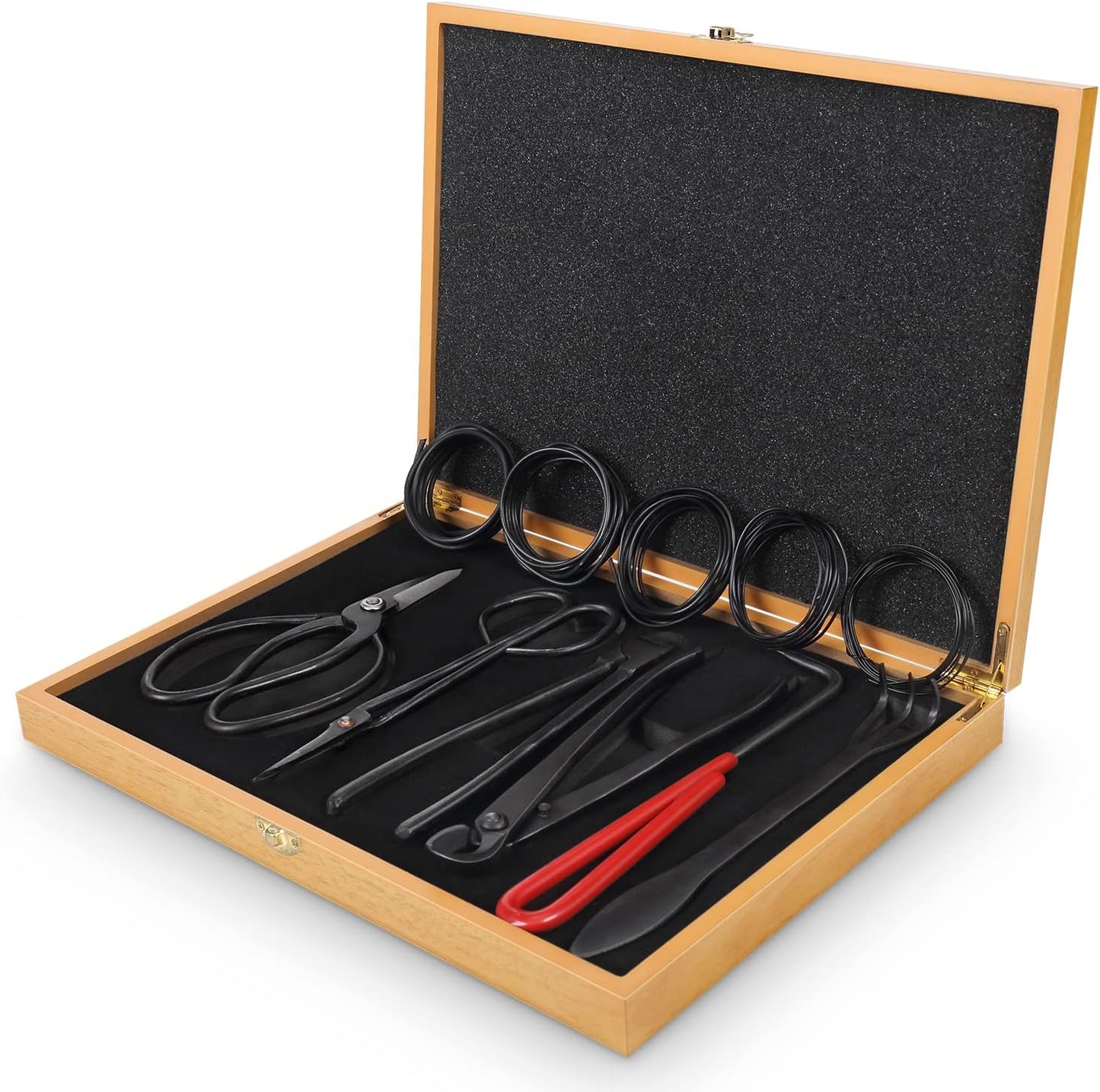 Bonsai Tools Set with Wood Box 12PCS Heavy Duty Bonsai Tree Kit, Trimming Scissor Shears, Concave Cutter, Wire Rolls, Wire Cutter and More, Gardening Pruning & Care Kit