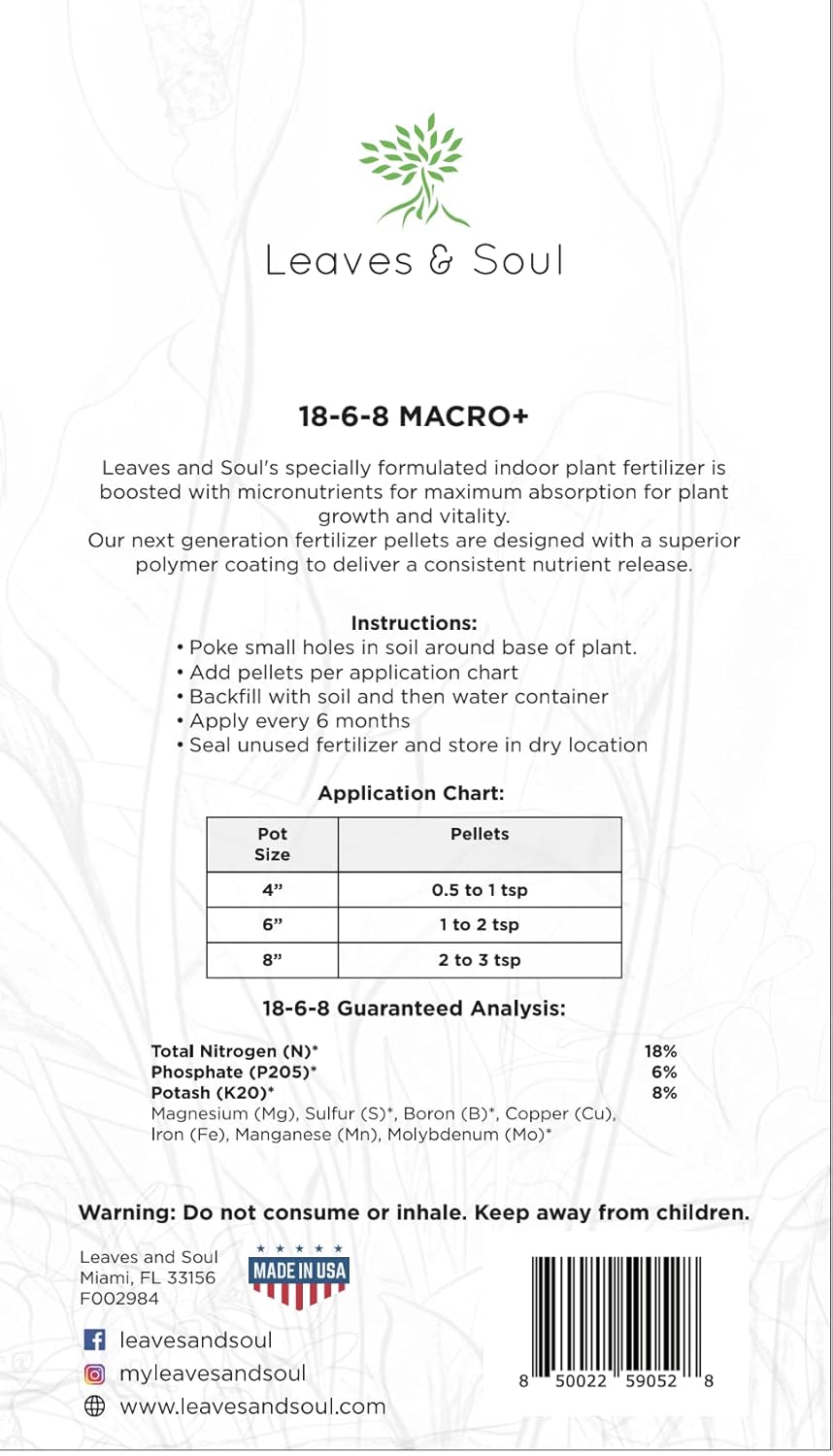 Indoor Plant Fertilizer Pellets | 18-6-8 Macro Plus for Seedlings and Mature Plants | Multi-Purpose Blend & Gardening Supplies| 5.2 oz Resealable Packaging