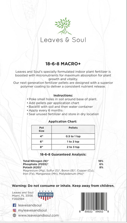 Indoor Plant Fertilizer Pellets | 18-6-8 Macro Plus for Seedlings and Mature Plants | Multi-Purpose Blend & Gardening Supplies| 5.2 oz Resealable Packaging
