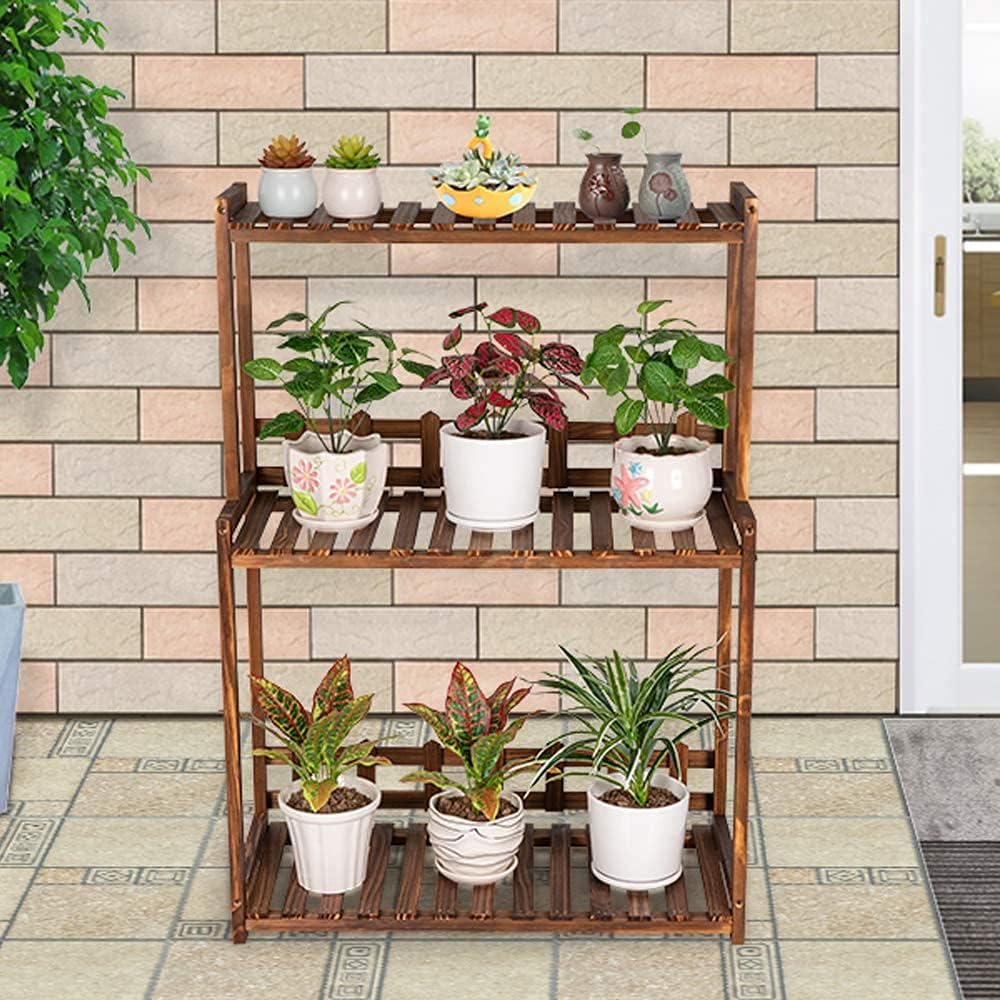 Ufine 3 Tier Wood Plant Stand Vertical Plant Dislay Shelf Indoor Ourdoor Plant Rack, Balcony Living Room, Kitchen, Porch Organizer Plants Holder