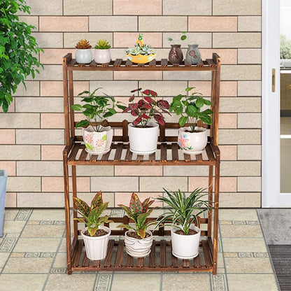 Ufine 3 Tier Wood Plant Stand Vertical Plant Dislay Shelf Indoor Ourdoor Plant Rack, Balcony Living Room, Kitchen, Porch Organizer Plants Holder