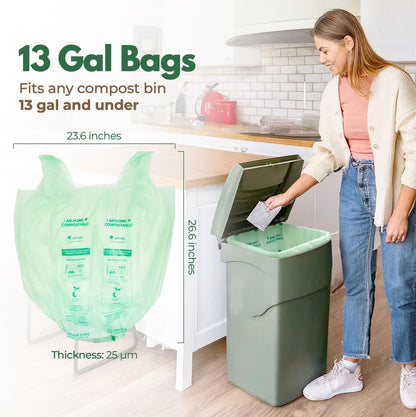 Compost Bags for Countertop Bin -Compostable Trash Bags made of Cornstarch - Leakproof & Tear Resistant Biodegradable Trash Bags - OK Compost Home & Seedlings Certified (13 Gallon, 100 Count)