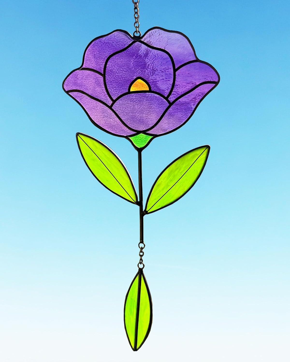 Flower Suncatchers, Stained Glass Window Hangings, Garden Suncatchers for Window and Wall Decor (Purple)