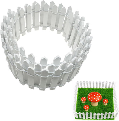 Miniature Fairy Garden Fence,DIY Wood Picket Fence Mini Ornament,Home Garden Plant Pot DIY Diorama Project (White,1.96"x 35.4")