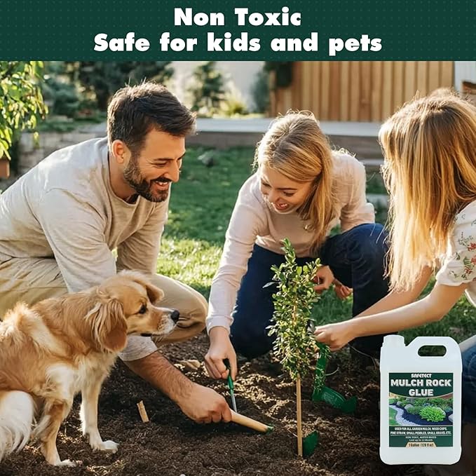 Mulch and Rock Glue for Landscaping Pea Gravel Glue Landscape Rock Adhesive for Garden, Fast-Dry, Non-Toxic Mulch Binder Stabilizer for Gravel, Stones and Bark 34fl oz
