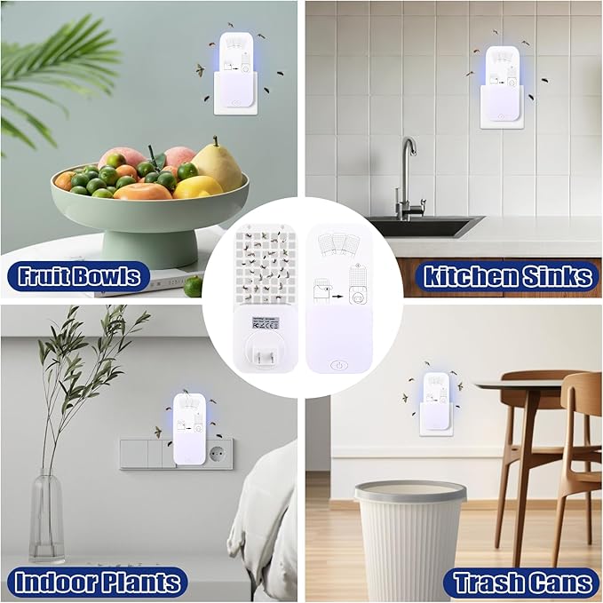 Flying Insect Trap, Fruit Fly Traps for Indoors,Plug-in Bug Light Trap Indoor for Mosquito, Fruit Flies, Moths, Gnats, Flies(1 Devices + 5 Refills)
