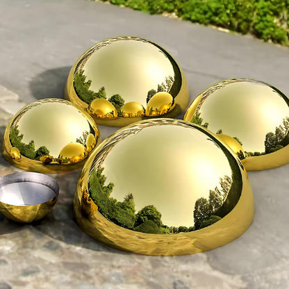 3PCS Decorative Gold Half Gazing Ball, Stainless Steel Mirror Globe, Hollow Polished Reflective Smooth Garden Sphere, Garden Dome Ornament