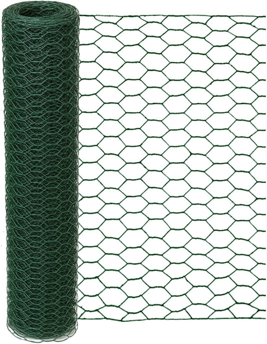 vensovo Green Chicken Wire for Crafts – 13.7"×157" PVC Coated Hexagonal Mesh Roll, cuttable and Shapeable Floral Wire Netting for Wedding Decorations, Garden Fencing