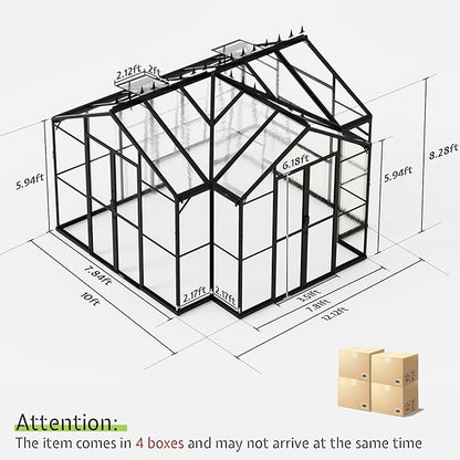 AMERLIFE 12x10x8 FT Hybrid Polycarbonate Walk-in Greenhouse for Outdoors, Aluminum Frame with Quick-Connect Assembly, Double Doors, Ventilation for Backyard Garden, Black