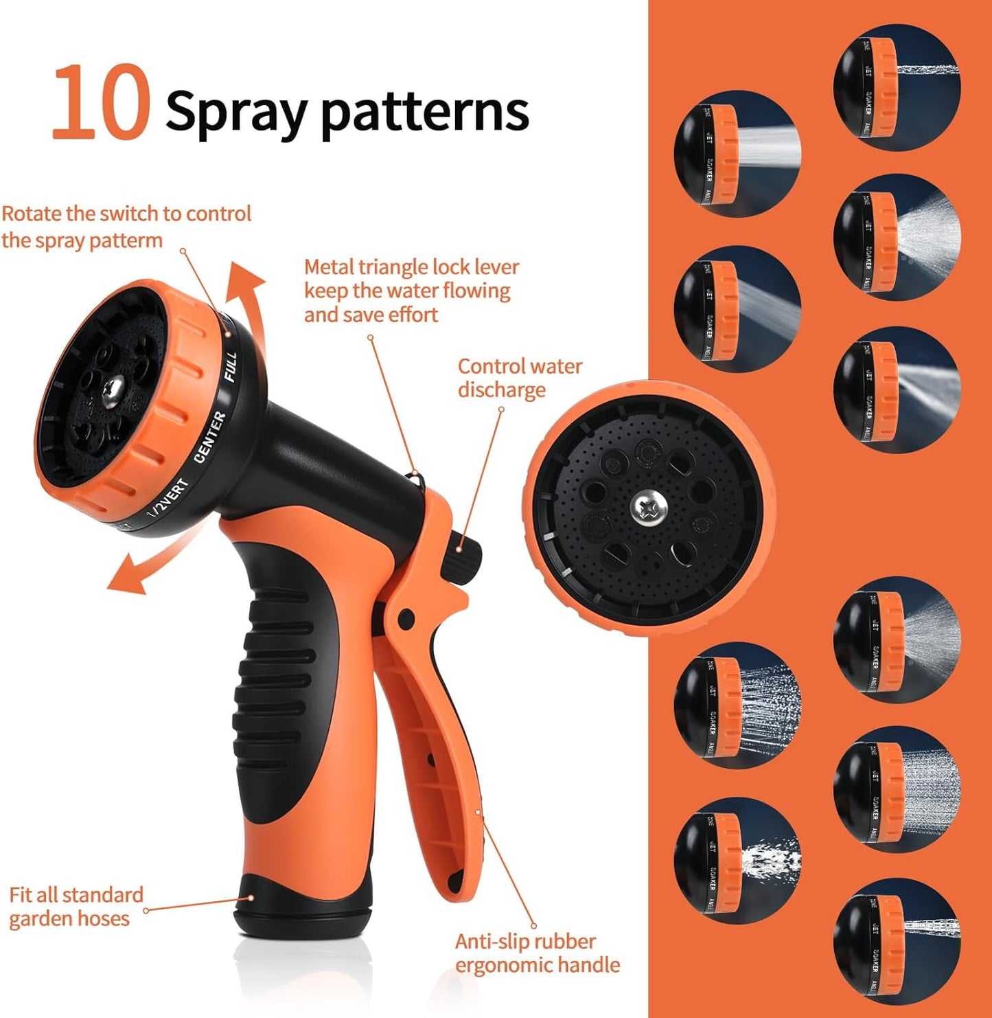 Garden Hose 75 ft,Non-Expanding,10 Functional Nozzles,Garden Hose Anti-Kink,Heavy Duty Flexible Water Hose 75 ft,Suitable for Outdoor,Yard, Car Washing and Other Scenes.(orange color, 75ft)