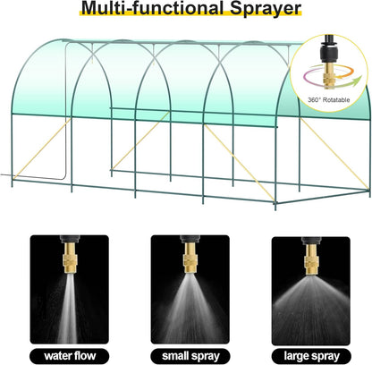 15x7x7 FT Walk-in Greenhouse for Outdoors w/ Watering System,8-Ventilated Screen Window Portable Greenhouse for Winter Plant Protection w/ 2-Zipper Door,PE Cover & Heavy Duty Frame