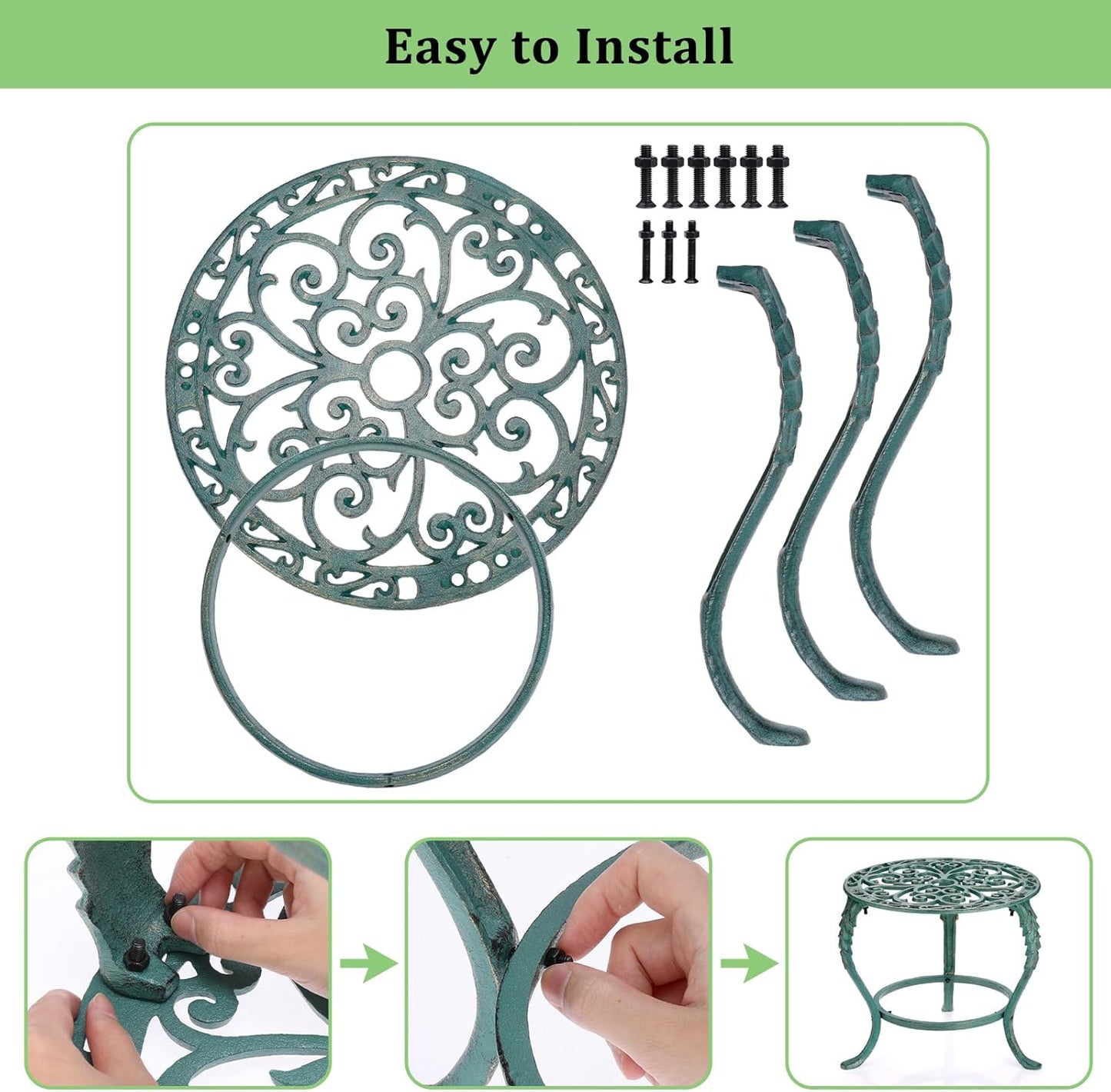 OwnMy Cast Iron Plant Stand Heavy Duty Vintage Wrought Iron Flower Pot Holder, Decorative Pedestal Potted Plant Rack, Indoor Metal Large Plant Stand for Outdoor Patio Garden Home, Antique Green