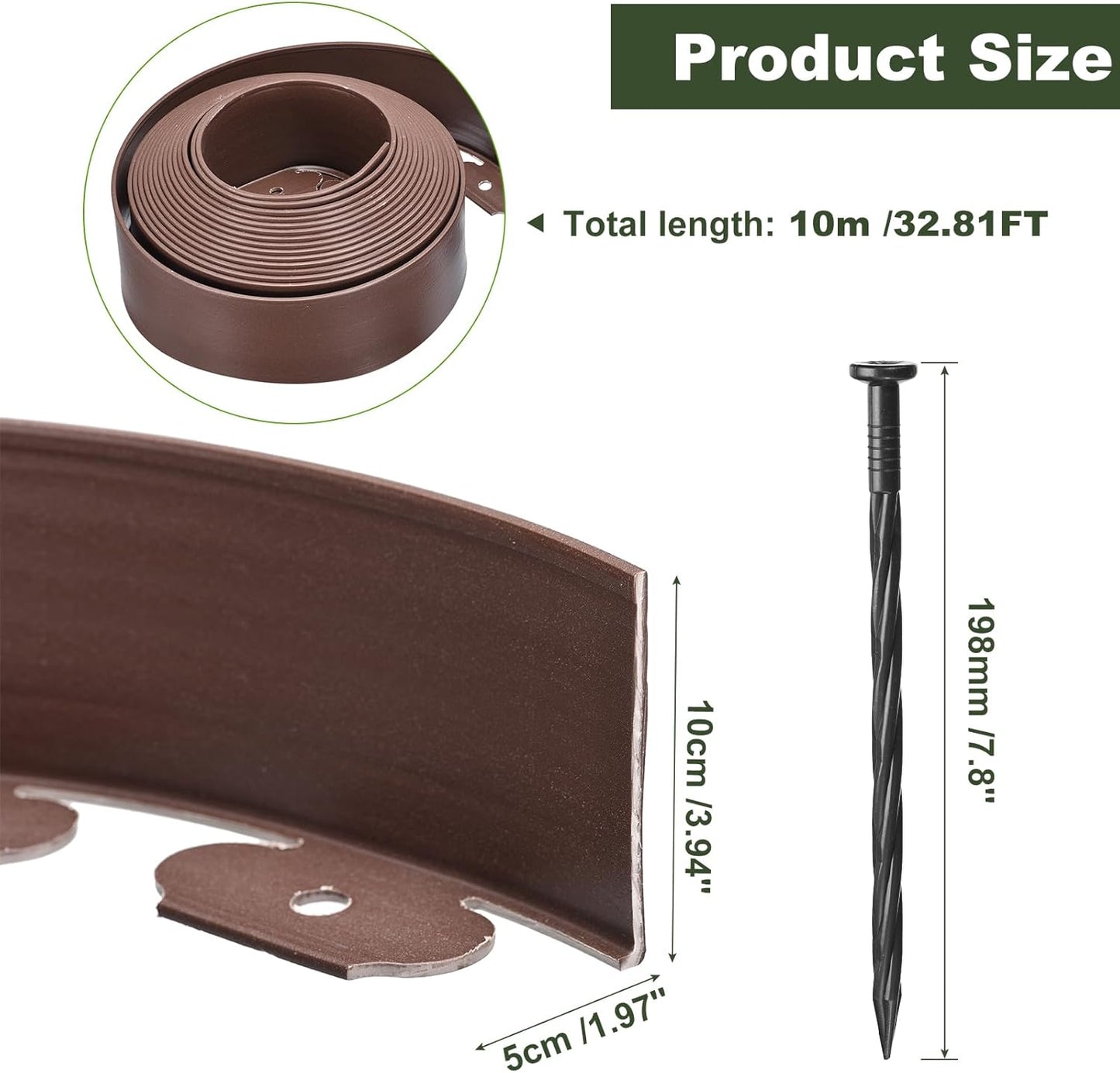 uxcell Landscape Edging, 1Pcs 33FT x 4" - No Dig Garden Edging Kit with 30 Stakes, Landscape Edging Border for Garden Lawn Flower Bed Yard Grass (Coffee)