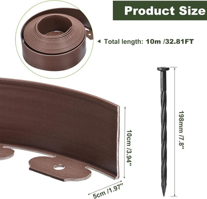 uxcell Landscape Edging, 1Pcs 33FT x 4" - No Dig Garden Edging Kit with 30 Stakes, Landscape Edging Border for Garden Lawn Flower Bed Yard Grass (Coffee)