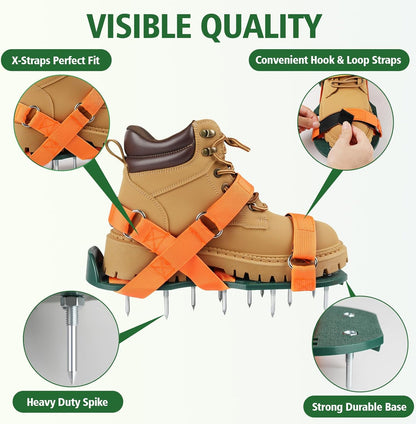 Lawn Aerator Shoes for Grass, Lawn Aeration Shoes with Adjustable Hook Loop Straps and Heavy Duty Spike, Soil Aerator Tool for Aerating Patio Yard Garden