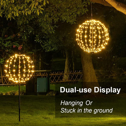 LIGHTSHARE 16IN 128LED Light Ball Yard Decoration Pathway Lights Sphere Light with Fold Flat Metal Frame Indoor Outdoor Waterproof Garden Lights, Plug in