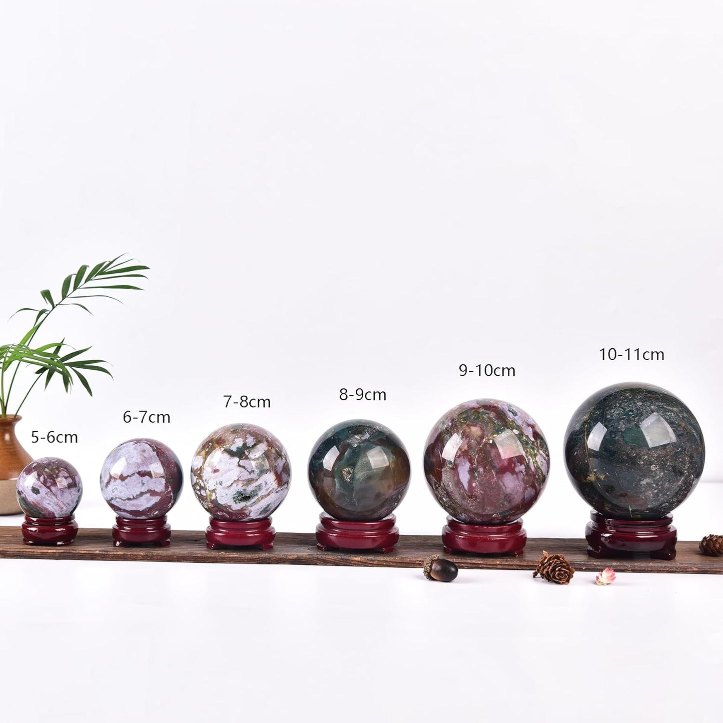 JIC Gem Large Healing Crystal Sphere with Stand Ocean Jasper Crystal Gemstone Decorative Ball for Home Decor Altar Reiki Healing Gift 90-100mm