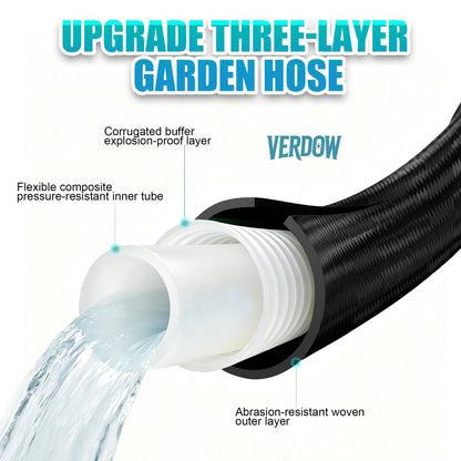 VERDOW Garden Hose 50 ft, Non-Expandable Lightweight Water Hose, 360° Swivel Fittings, 10-Pattern