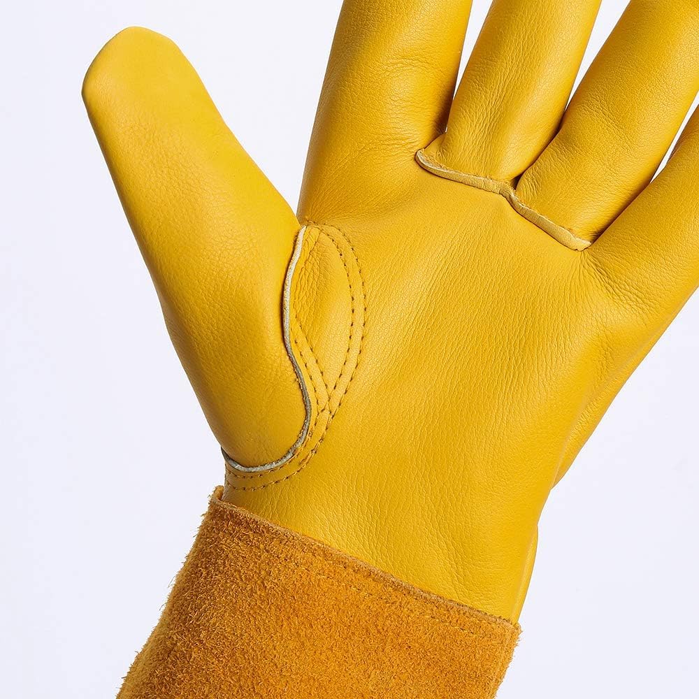 Acdyion Gardening Gloves for Women/Men Rose Pruning Thorn & Cut Proof Long Forearm Protection Gauntlet, Resistant Thick Cowhide Leather Work Garden Gloves
