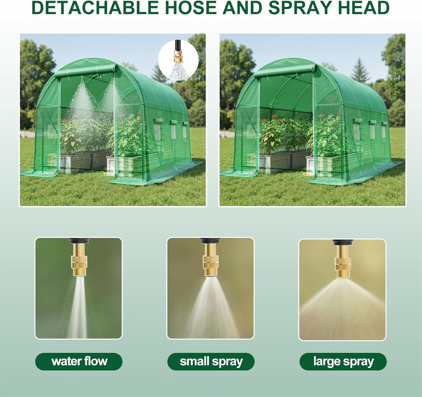 Greenhouse with Watering System, 12x7x7 Outdoor Greenhouse with 6 Mesh Windows and 1 Door, Easy Water and Irrigate Plants Green House (Green, 12x7x7 ft w/ Irrigation System)
