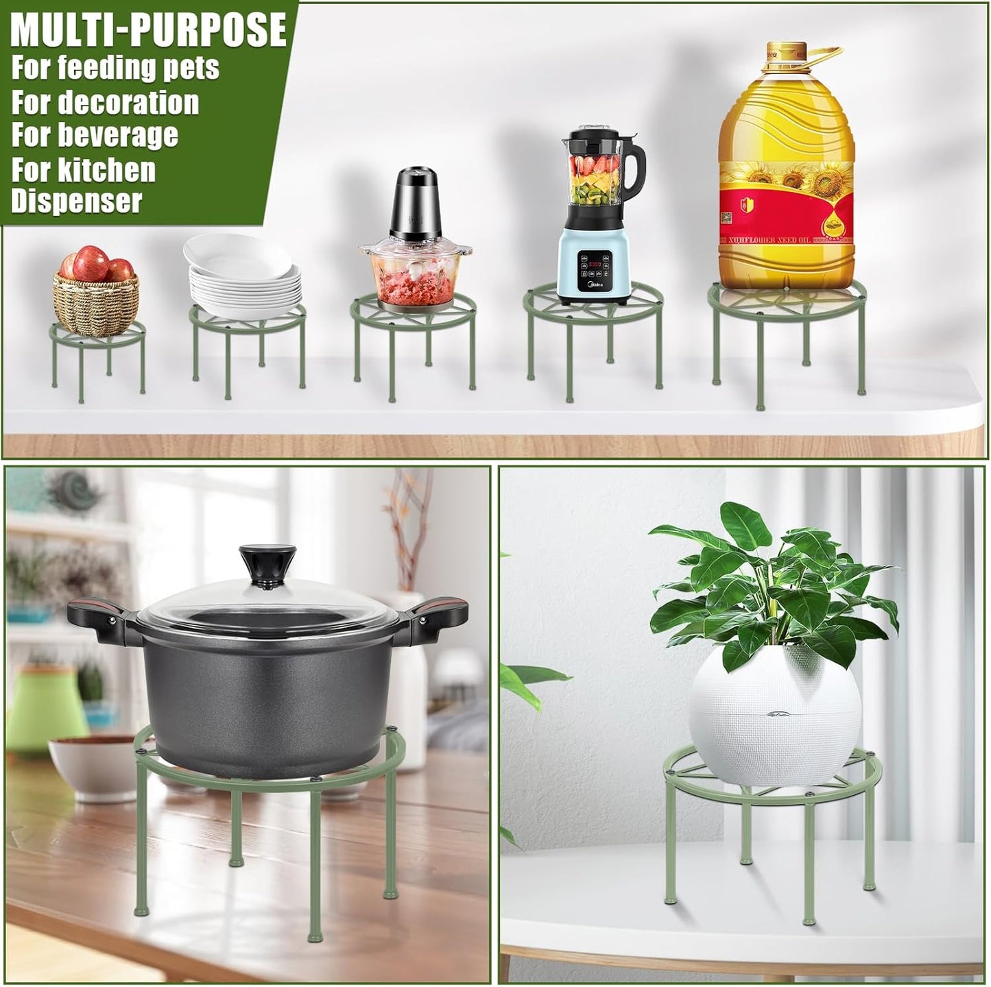 Metal Plant Stands, Anti-Rust Iron Flower Pot Stand, Heavy Duty Plant Pot Shelf, Decoration Racks for Home Indoor and Outdoor 10 Pcs (Green)