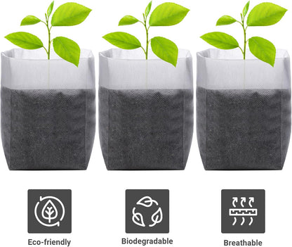 GREANER 100PCS Nursery Growing Bags Large, 7.8x8.6 inches Biodegradable Non-Woven Fabric Seedling Grow Bag, Seed Starting Pots Pouches for Planting Seedling Cutting Clones, White Plant Nursery Bags
