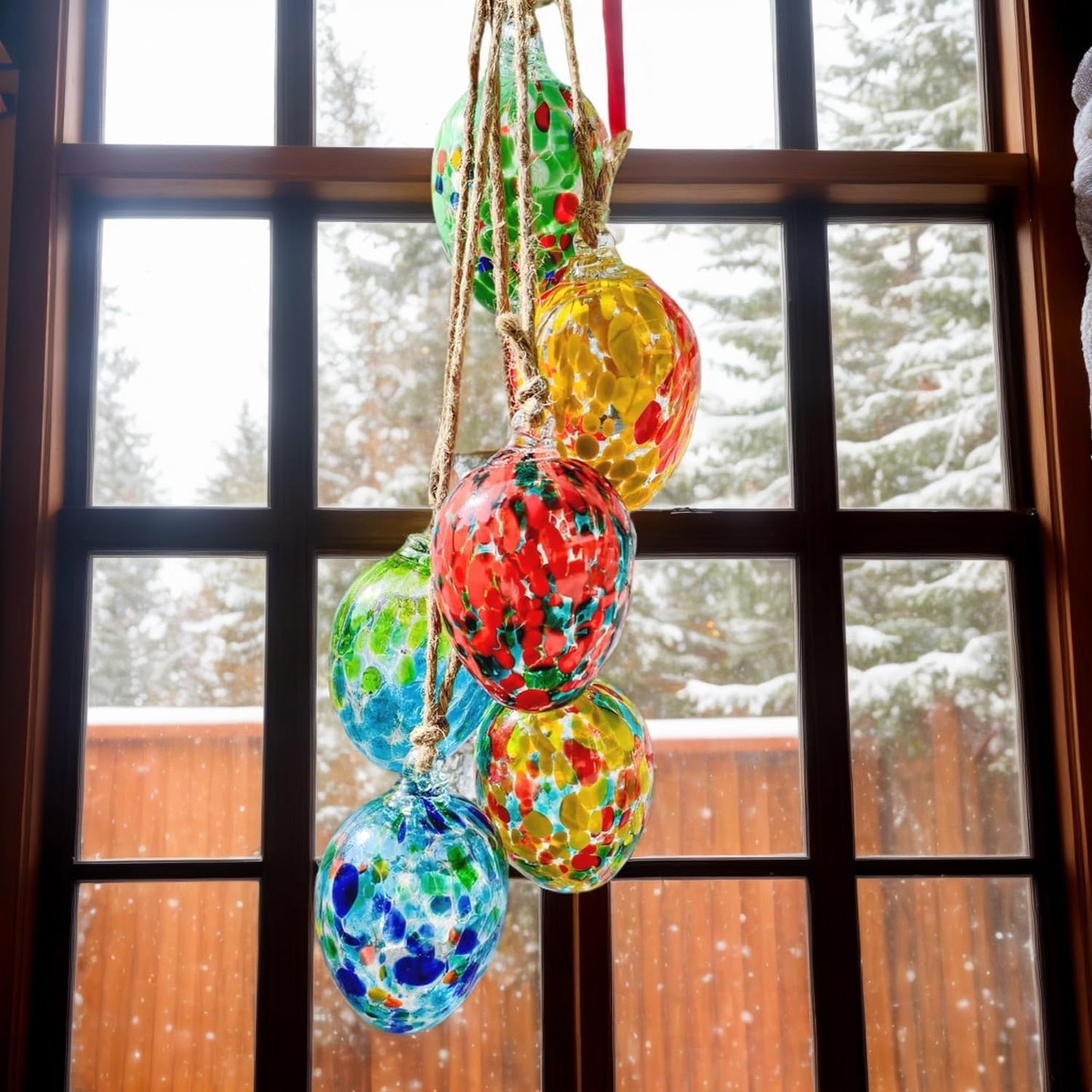 6pcs Decorative Hanging Christmas Balls Ornaments Gazing Ball, Hand Blown Xmas Glass Ball for Holiday Outdoor Garden Décor