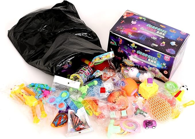 101-Piece Fidget Toy Variety Pack for Kids - Sensory Toys Bulk Set with Stress Balls, Pop Tubes, Squishies & More - Classroom Prizes, Party Favors, and Gifts for Boys & Girls
