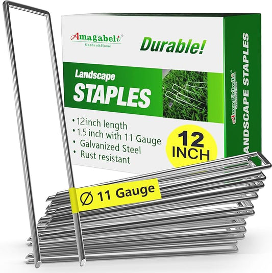 AMAGABELI GARDEN & HOME 100 Pack Galvanized Landscape Staples 12 Inch 11 Gauge Garden Staples Garden Stakes Plant Cover Stakes U-Shaped Landscape Stakes Landscape Pins for Weed Barrier Fabric
