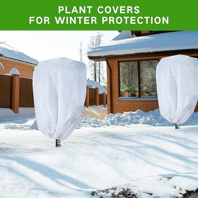 2-Pack Plant Covers Freeze Protection 78" x 89" 2.2 oz, Large Size Bag Frost Cloth Plants Jacket Drawstring and Zipper Tree Cover for Outdoor Plants, Shrub Potted Plants Winter